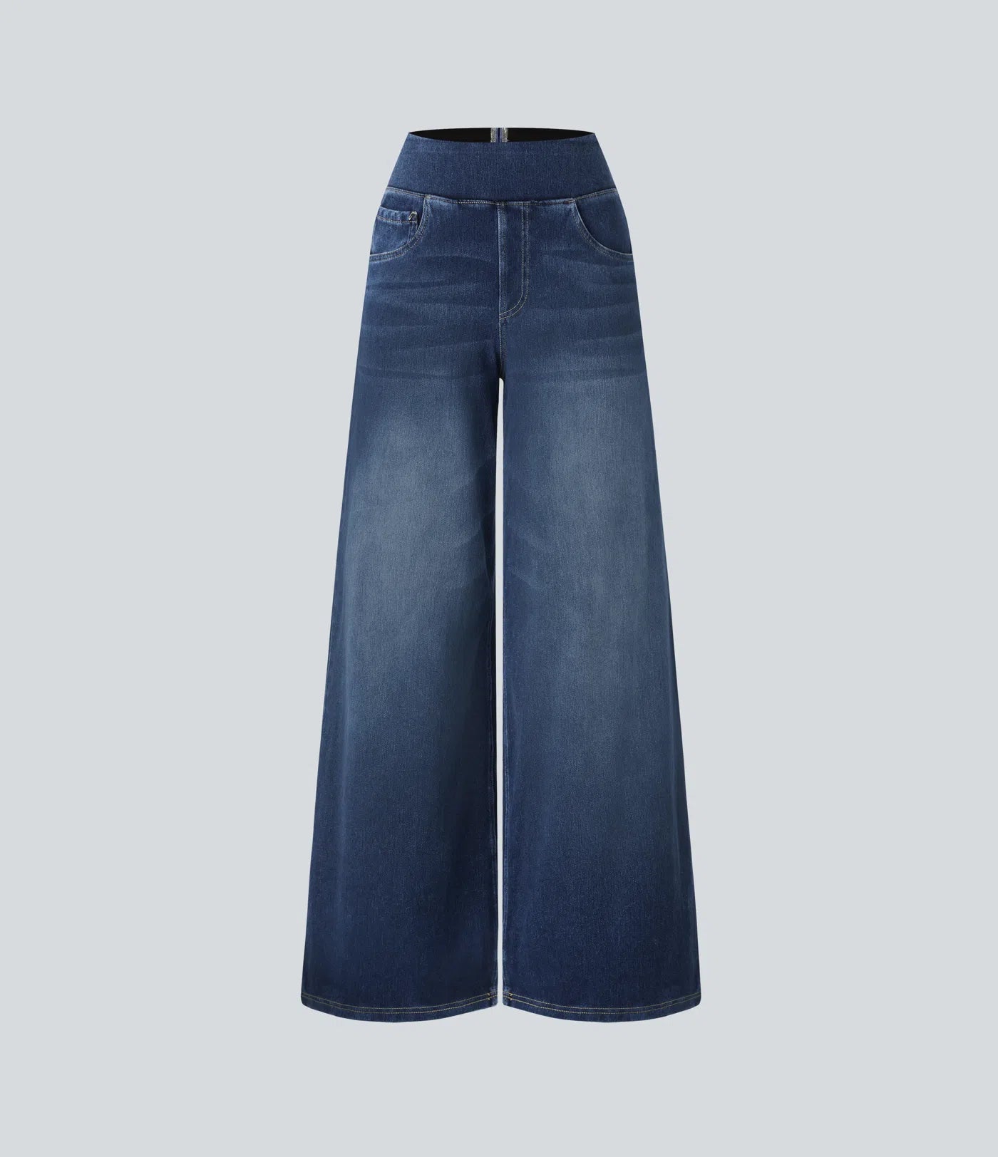 Baggy-Jeans (lockere weite Beine) mit hoher Taille, Taschen und Waschung – lässig