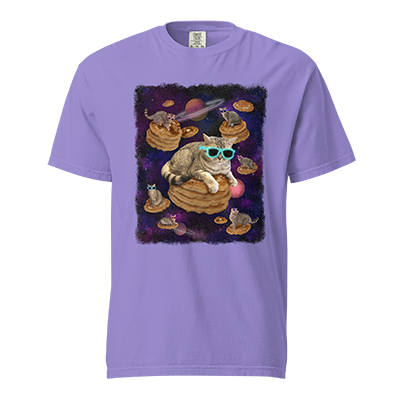T-Shirt mit Weltraum-Katze-Pfannkuchen-Motiv